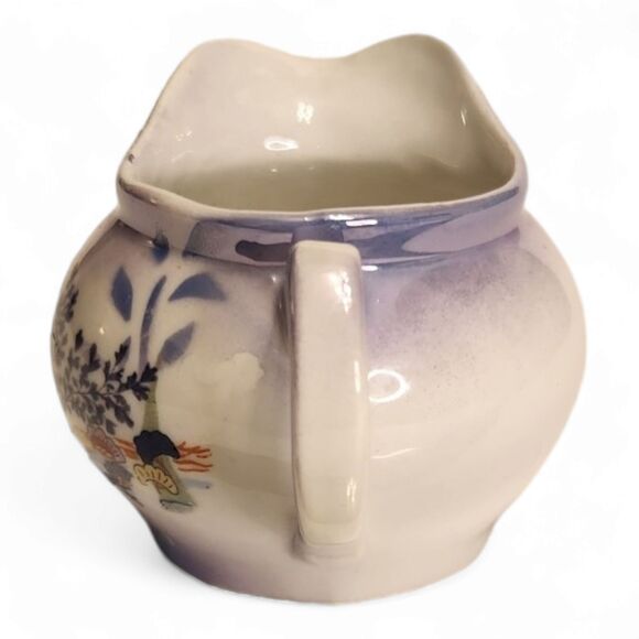 Creamer Pitcher Jug Ceramic with Hand-Painted Flowers and Iridescent Glaze 2.25" - Picture 2 of 8